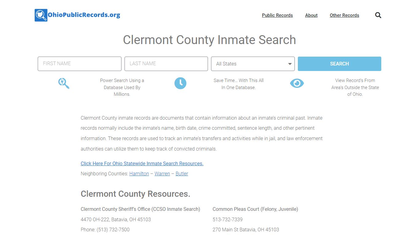 Clermont County Inmate Search - CCSO Current & Past Jail Records