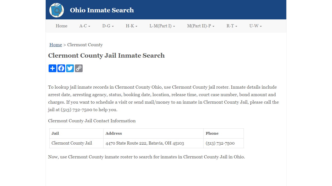 Clermont County Jail Inmate Search