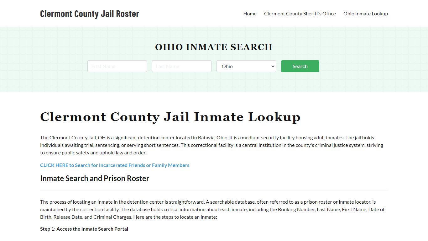 Clermont County Jail Roster Lookup, OH, Inmate Search